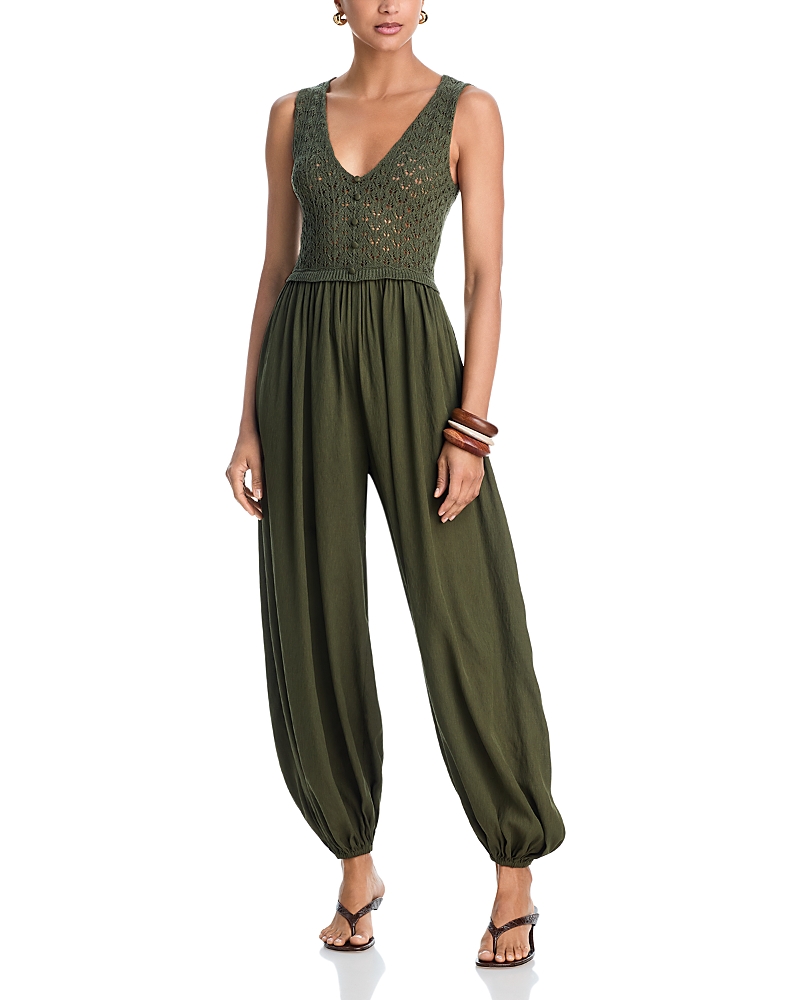 Aqua Crochet Balloon Jumpsuit - Exclusive