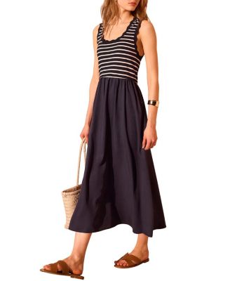  Women's Striped Scallop Trim Midi Dress