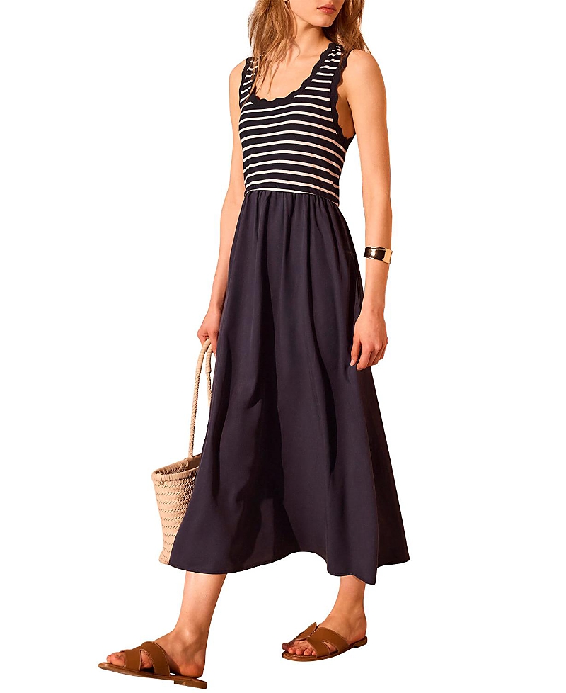 Mint Velvet Women's Striped Scallop Trim Midi Dress