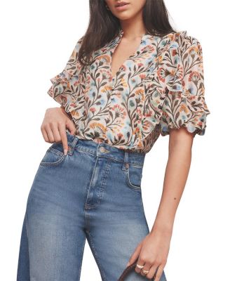  Women's Allover Floral Ruffle Blouse