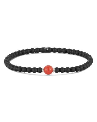 Men's 18K White Gold Sfera Coral, Diamond, & Ceramic Bead Stretch Bracelet