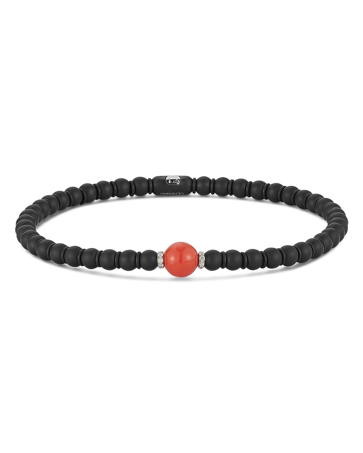 Demeglio Men's 18K White Gold Sfera Coral, Diamond, & Ceramic Bead Stretch Bracelet