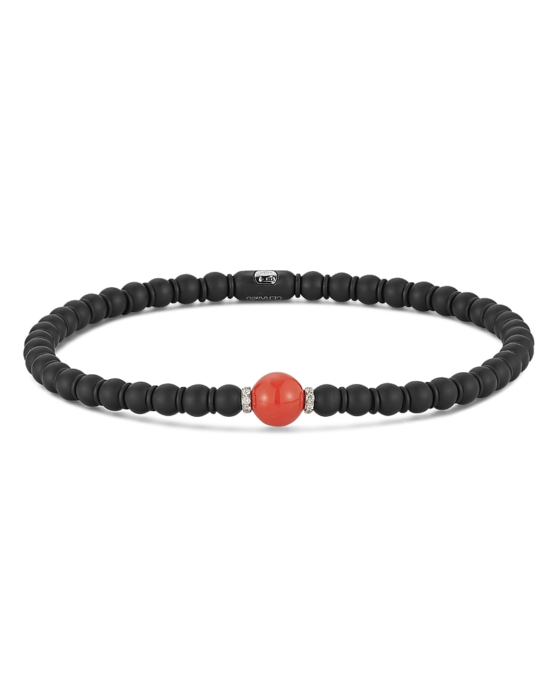 Demeglio Men's 18K White Gold Sfera Coral, Diamond, & Ceramic Bead Stretch Bracelet