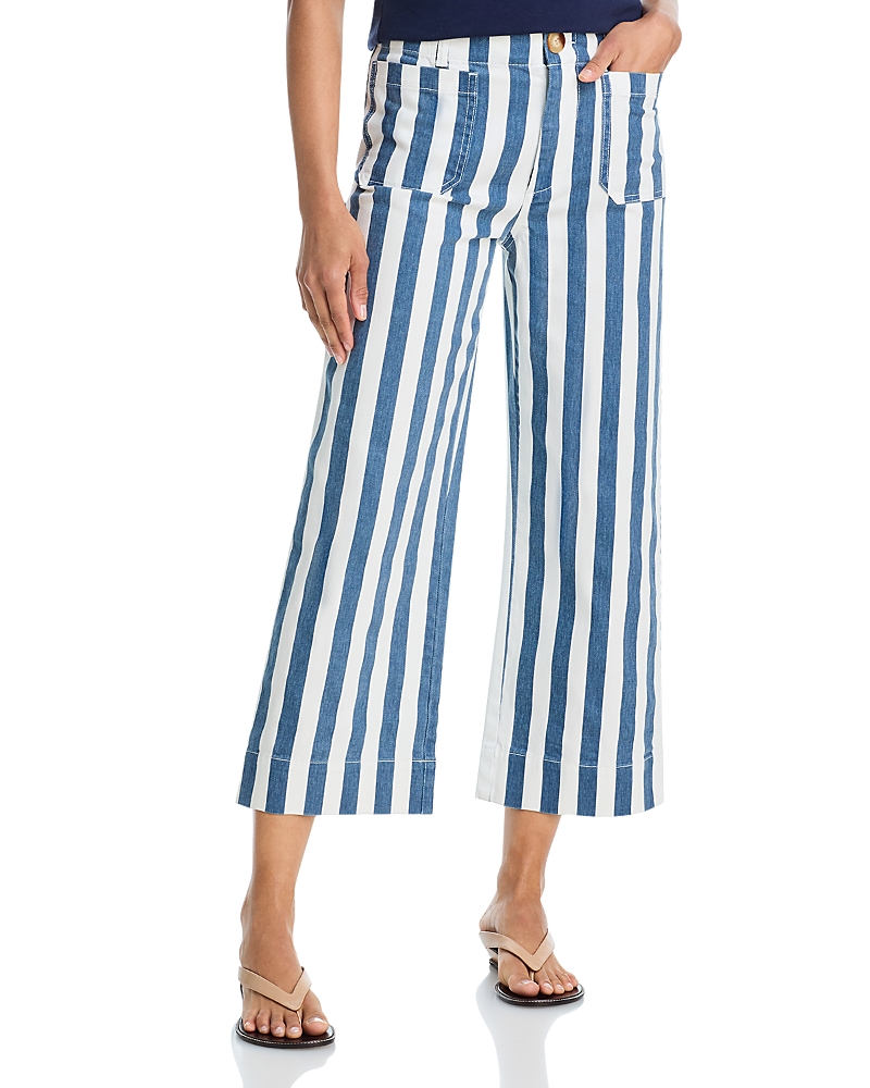 Aqua High Rise Wide Leg Cropped Jeans in Navy/White - Exclusive