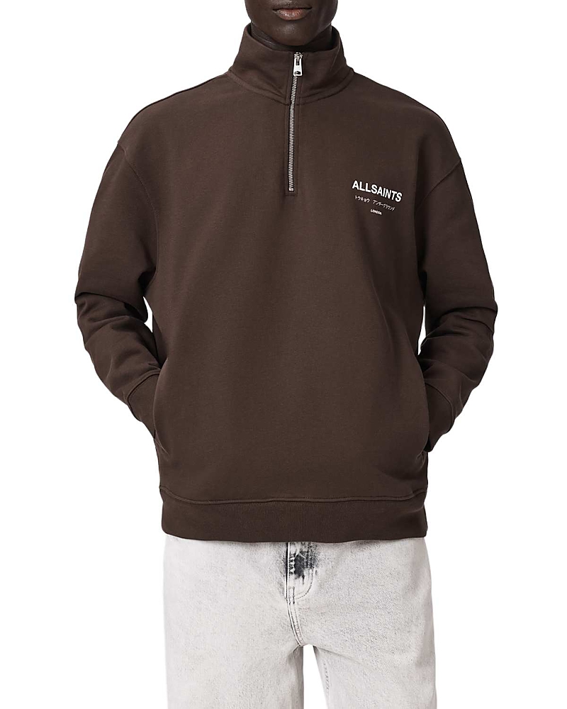 Allsaints Underground Cotton Logo Print Oversized Fit Half Zip Sweatshirt