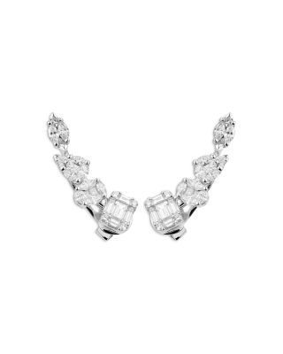 18K White Gold Diamond Mosaic Climber Earrings, 1.41 tcw