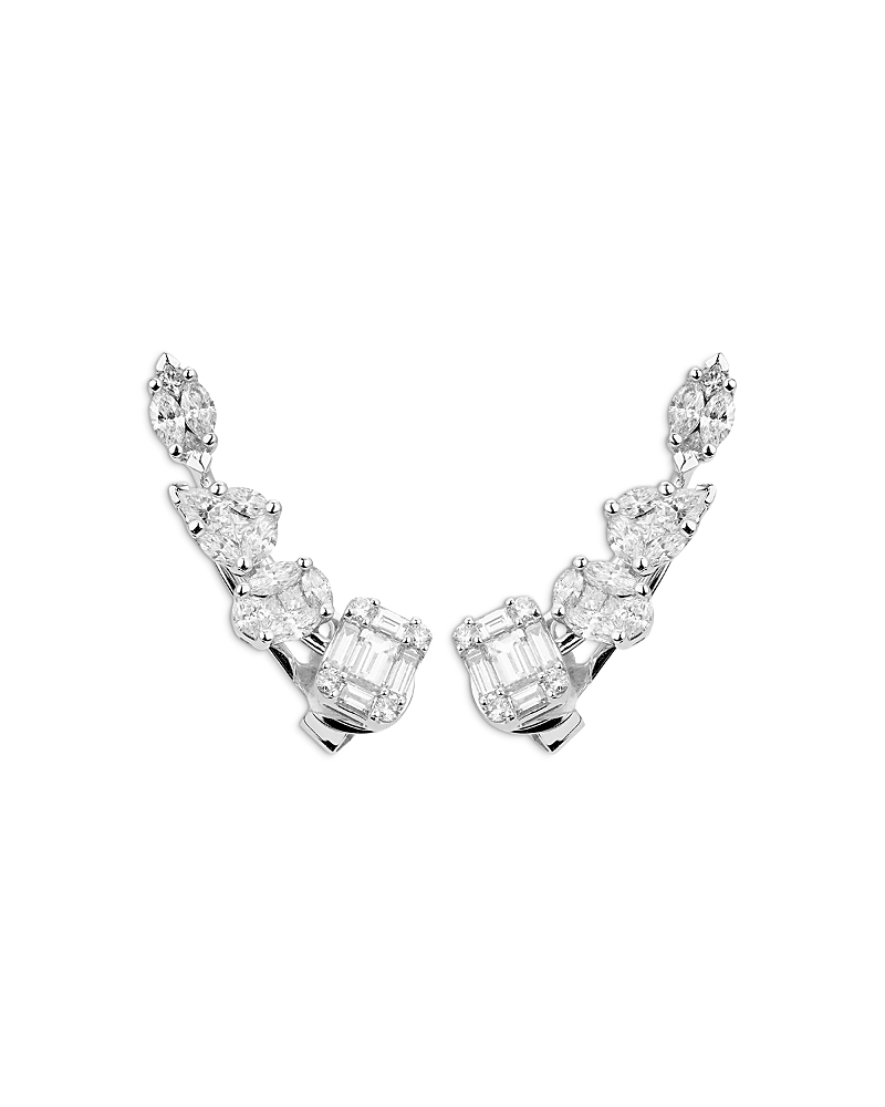 Zydo 18K White Gold Diamond Mosaic Climber Earrings, 1.41 tcw