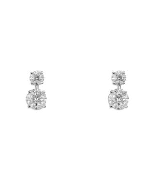 18K White Gold Diamond Mosaic Round Drop Earrings, 1.15 tcw