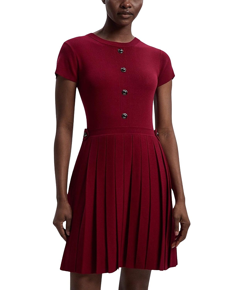 Karen Millen Viscose Tab Pleated Knit Mini Dress