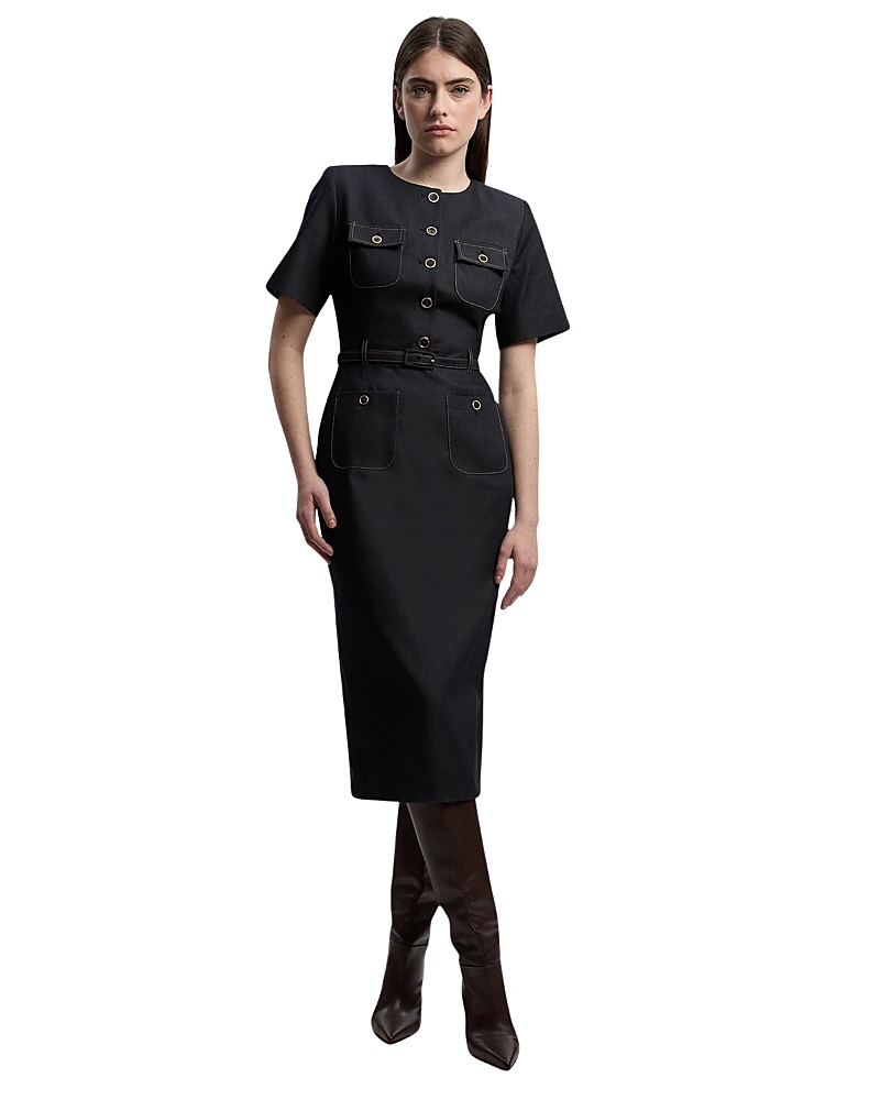 Karen Millen Tailored Denim Belted Midi Dress