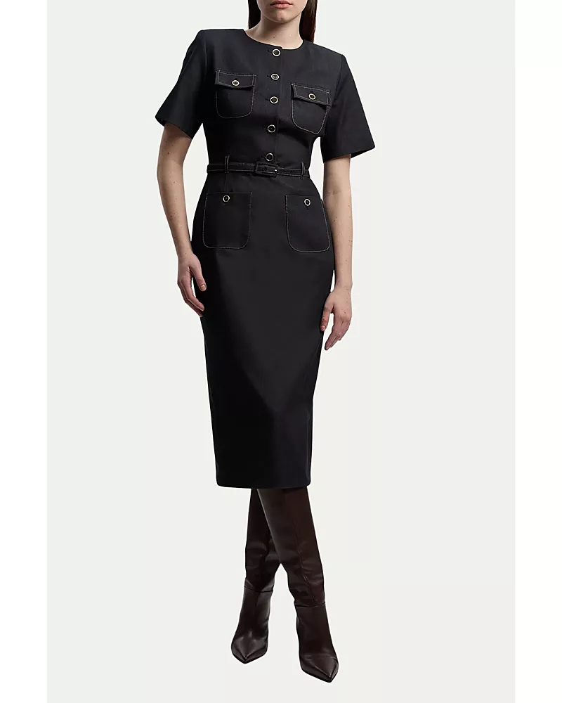 Karen Millen Tailored Denim Belted Midi Dress