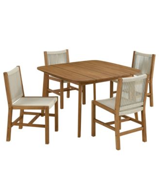  Vienna Outdoor Patio Teak and Rope Dining Set with Armless Chairs, Set of 5