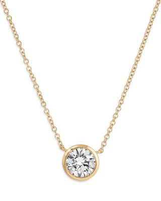 14K Yellow Gold Lab Diamonds Lab Grown Diamond Bezel Pendant Necklace, 1.0 tcw