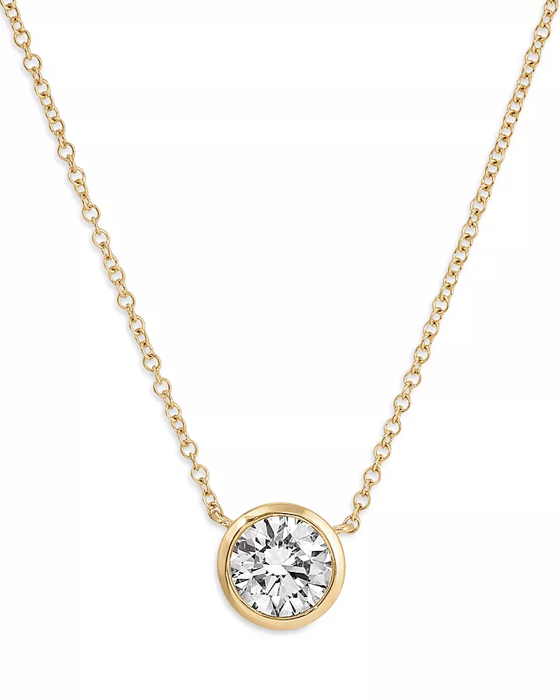 Ef Collection 14K Yellow Gold Lab Diamonds Lab Grown Diamond Bezel Pendant Necklace, 1.0 tcw