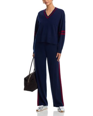 Cashmere Athletic Stripe V-Neck Sweater & Wide Leg Pants - Exclusive