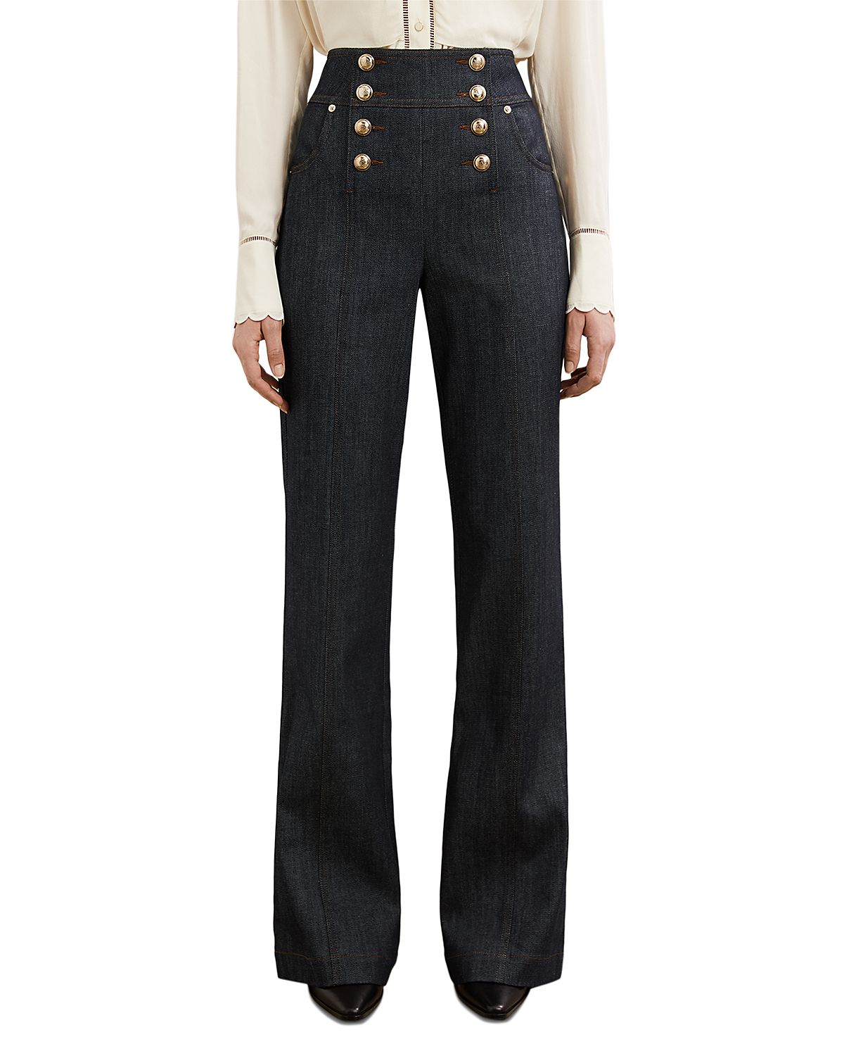 Reiss Skylar Button Fly Mid Rise Flare Leg Jeans