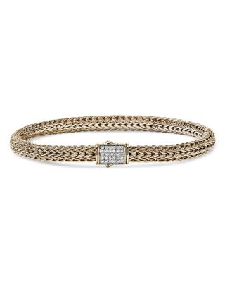 14K Yellow Gold Icon Diamond Clasp Woven Bracelet, 0.15 tcw