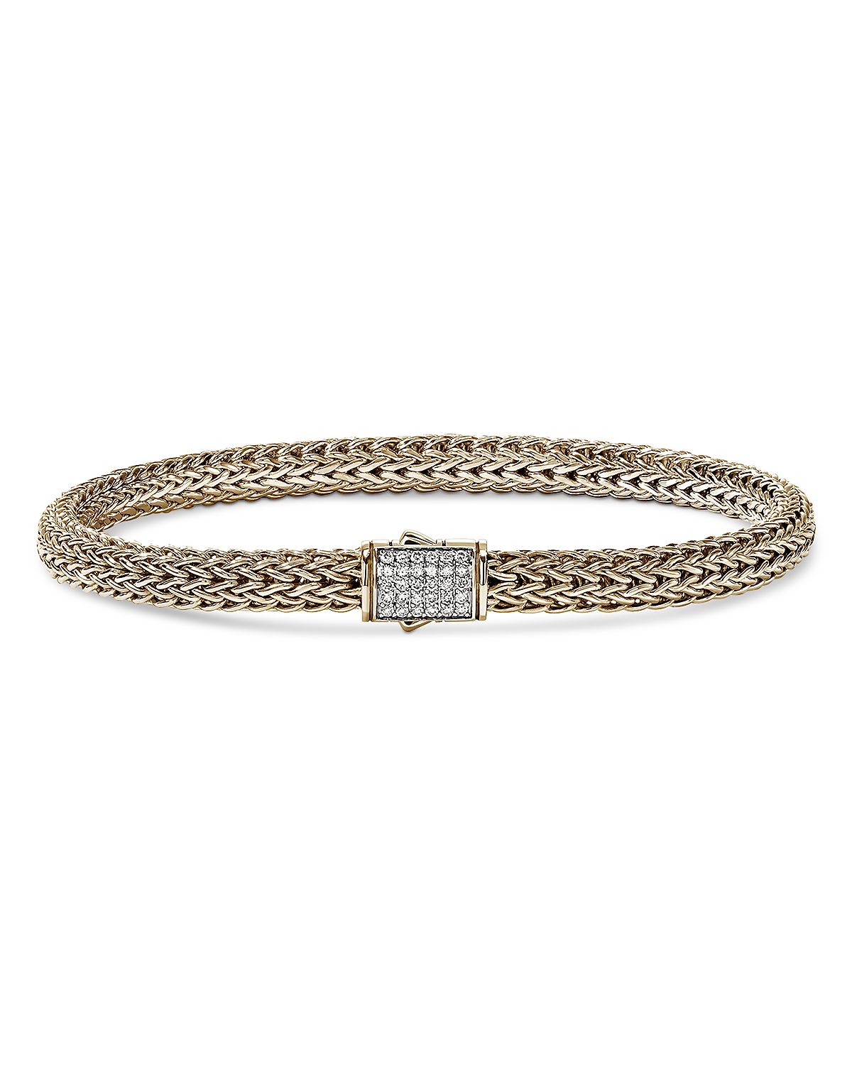 John Hardy 14K Yellow Gold Icon Diamond Clasp Woven Bracelet, 0.15 tcw