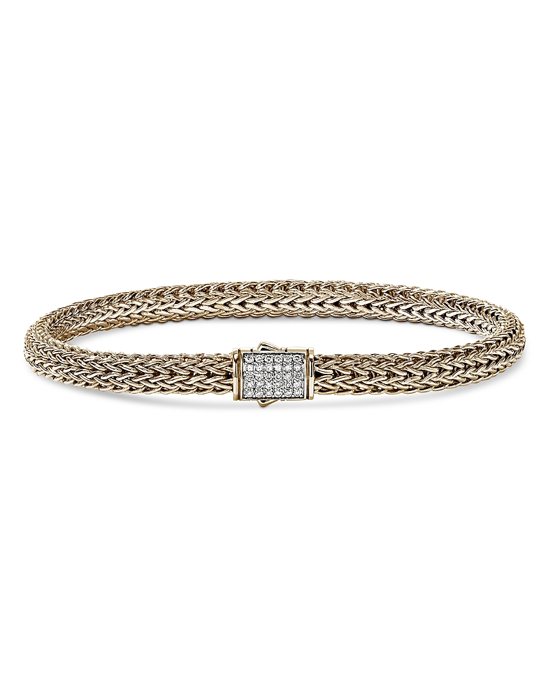 John Hardy 14K Yellow Gold Icon Diamond Clasp Woven Bracelet, 0.15 tcw