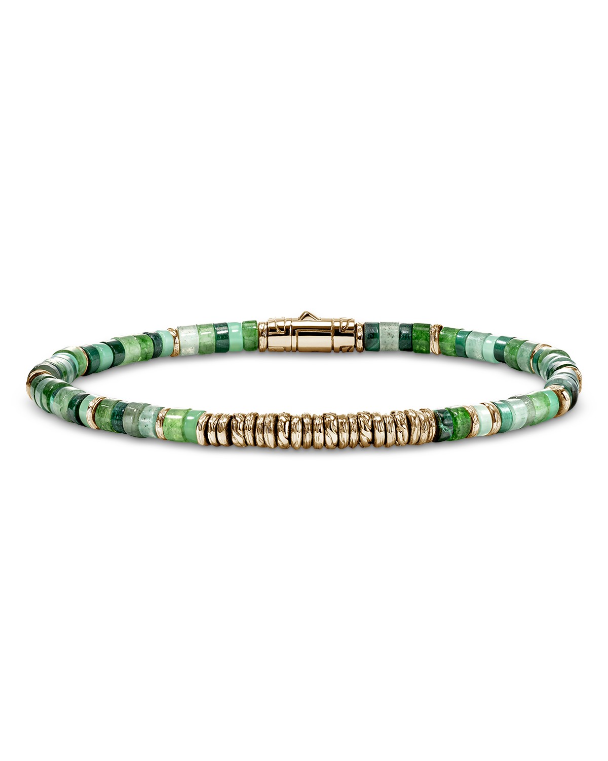 14K Yellow Gold Heishi Multi Green Stone Beaded Bracelet