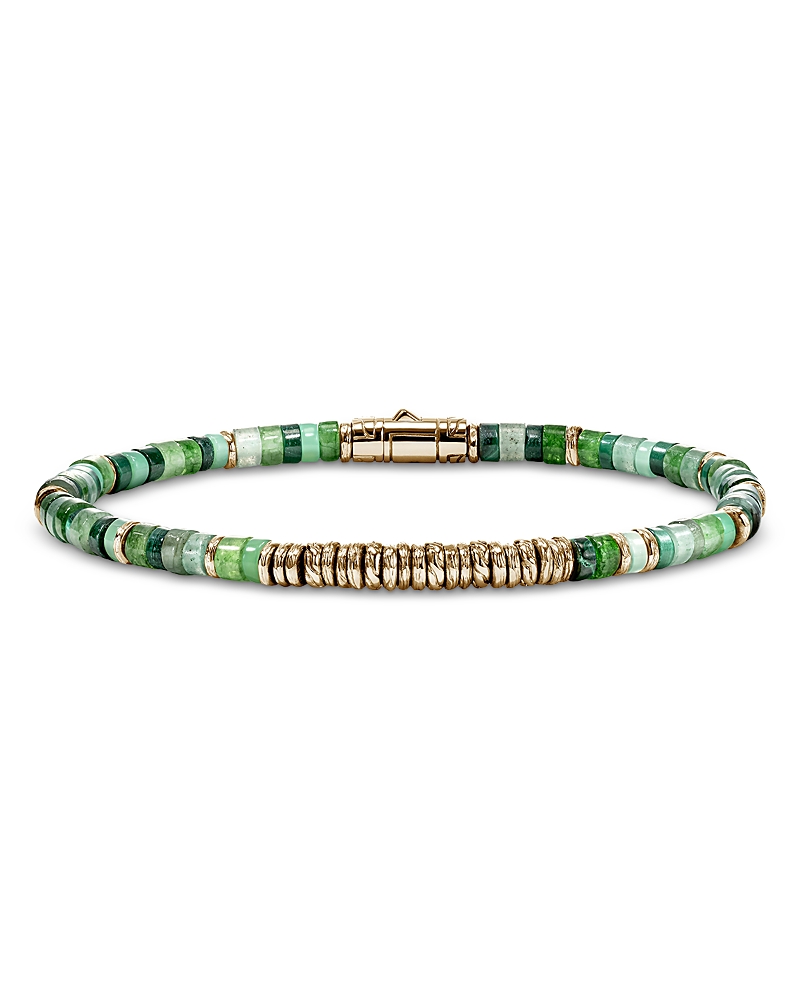 John Hardy 14K Yellow Gold Heishi Multi Green Stone Beaded Bracelet