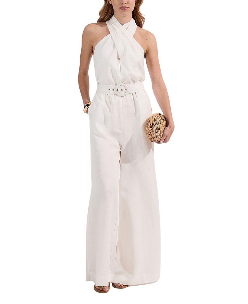 Karen Millen Linen Blend Wide Leg Belted Jumpsuit