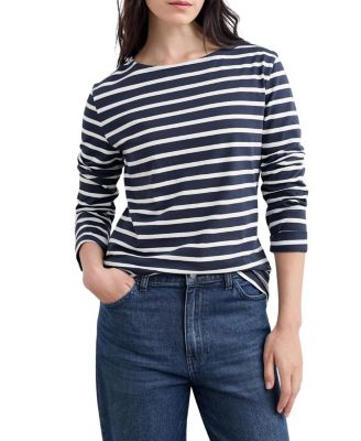  Sailor Boat Neck Long Sleeve Top