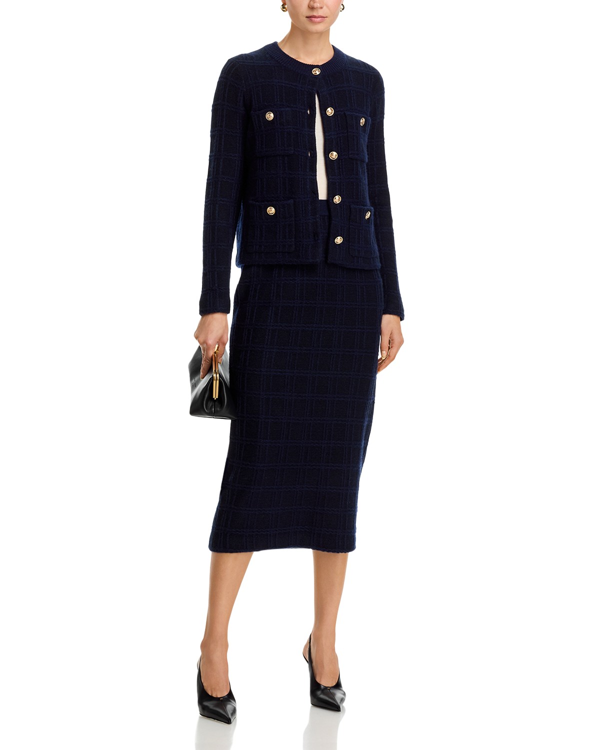 100% Cashmere Crewneck Cardigan & 100% Cashmere Midi Skirt - Exclusive