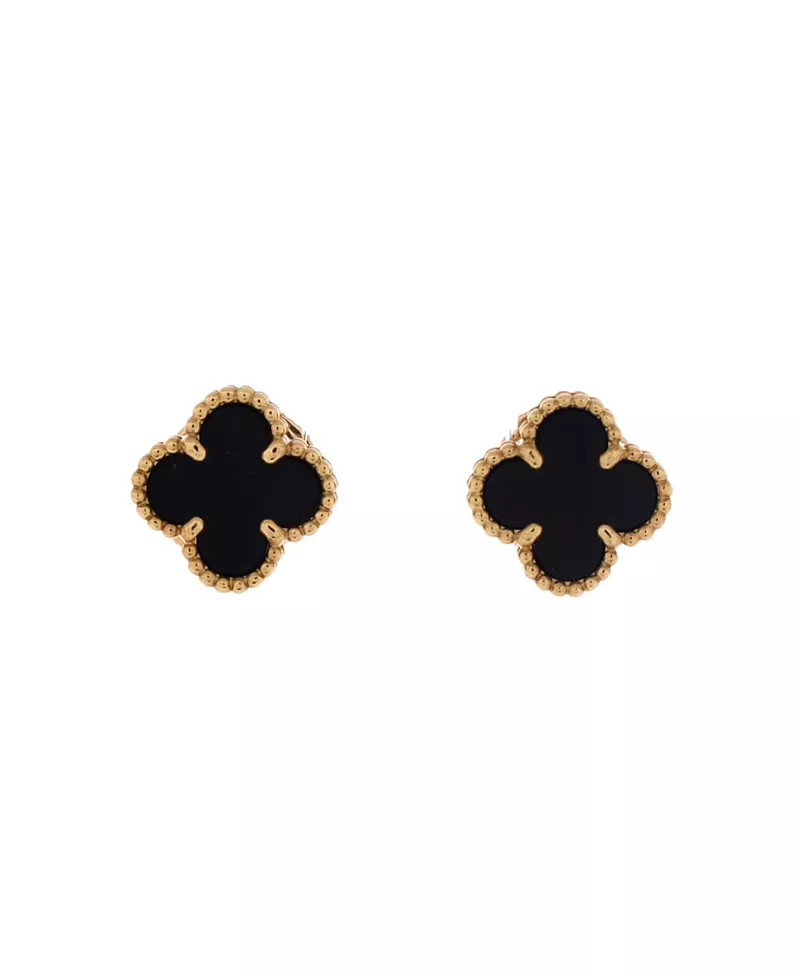 Pre-Owned Van Cleef & Arpels Sweet Alhambra Stud Earrings 18K Gold and Onyx