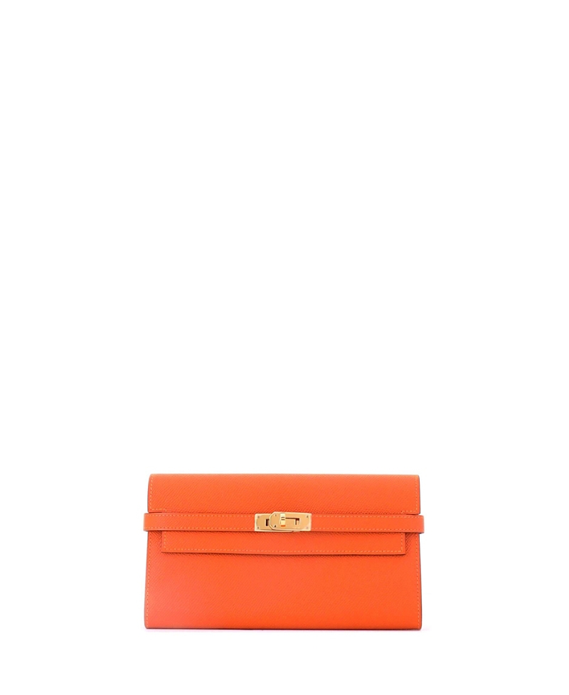 Pre-owned Pre-owned Hermes Hermes Long Kelly Wallet Epsom In Orange