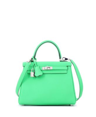 Pre-owned Pre-owned Hermes  Hermes Kelly 25 Handbag Green Togo With Palladium Hardware