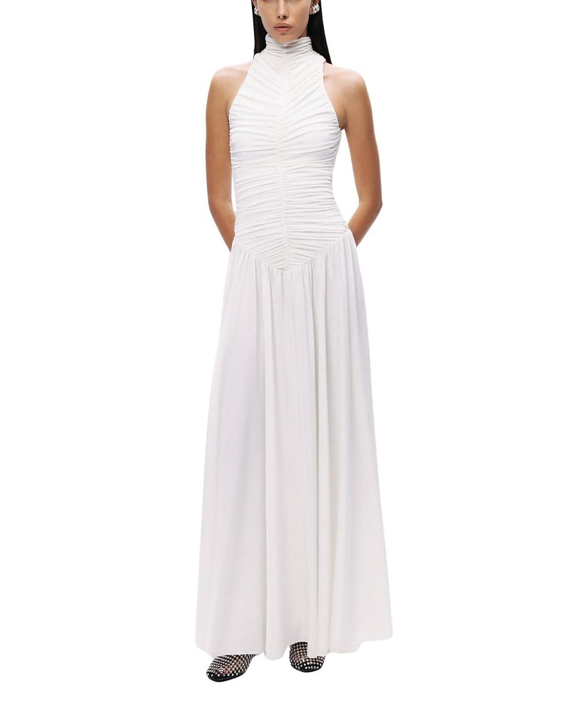 Nocturne Ruched High-Neck Maxi Dress