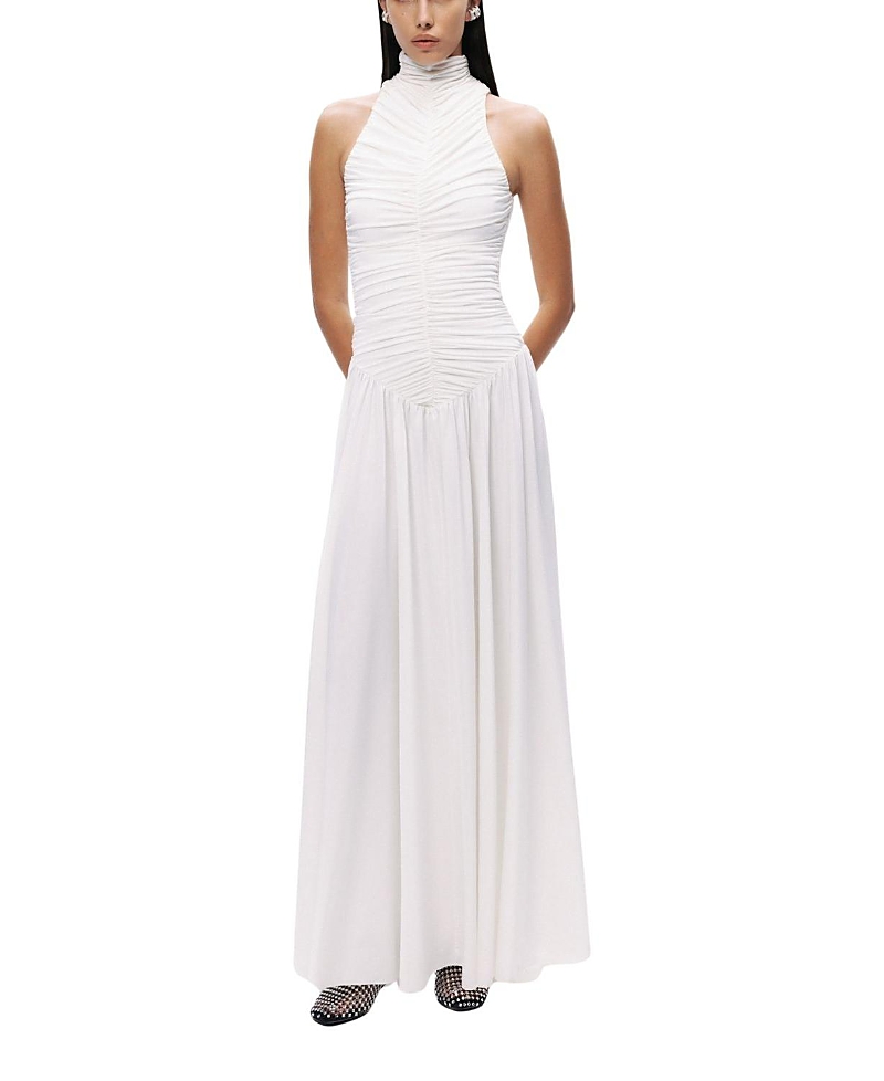 Nocturne Ruched High-Neck Maxi Dress