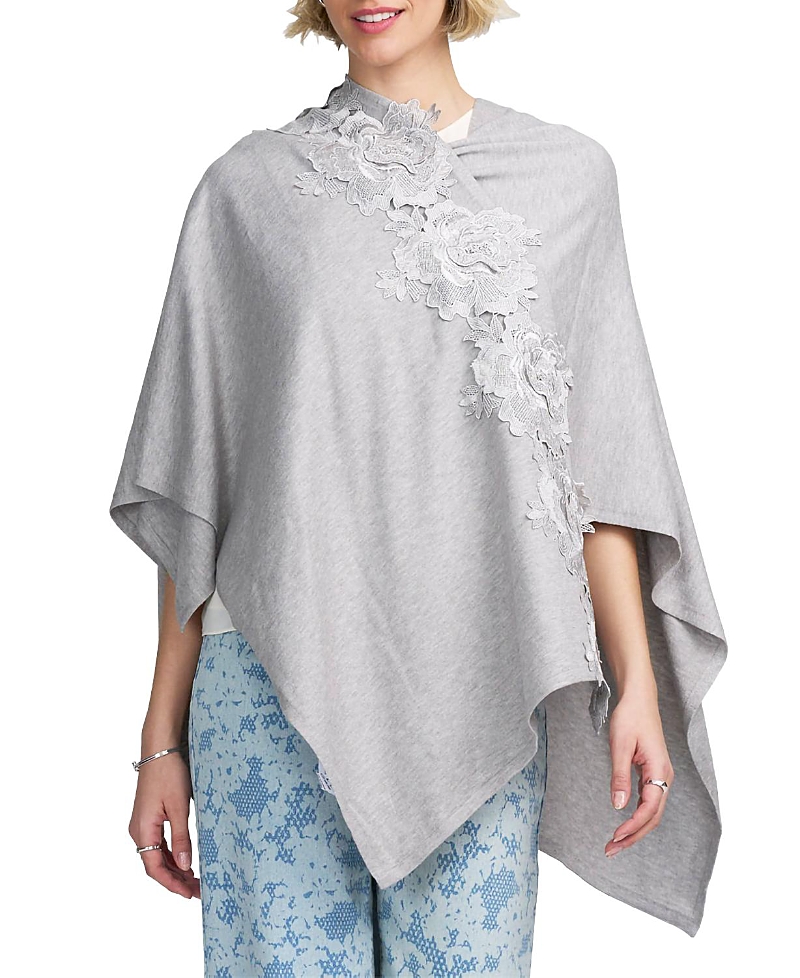 Elle Collection Fine Gauge Draped Cardigan Scarves with Lace Applique