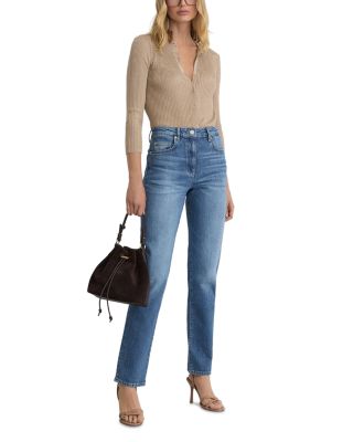 Aubrey High Rise Slim Straight Jeans in Mid Blue - thumbnail 2