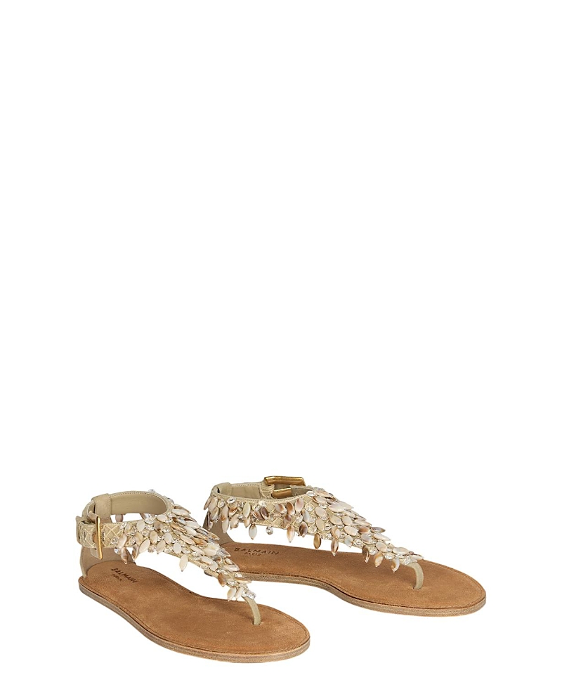 Balmain Women's Flat Sandals in Suede, Cotton and Beads