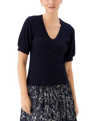 Ribbed Puffed Sleeve Top