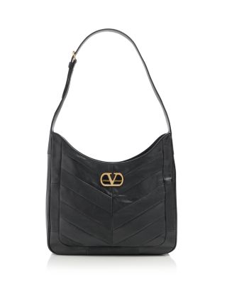 VLogo Medium Leather Hobo Bag