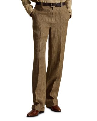 Glen Plaid Linen Relaxed Straight Pants