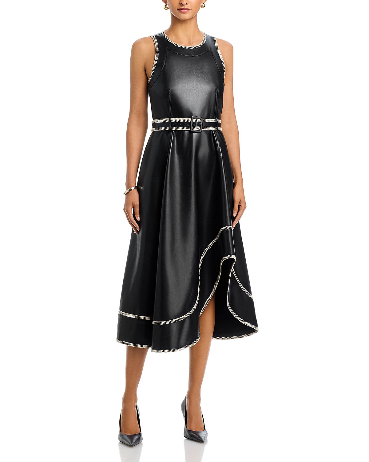 Cinq a Sept Zelda Whipstitched Faux Leather Dress