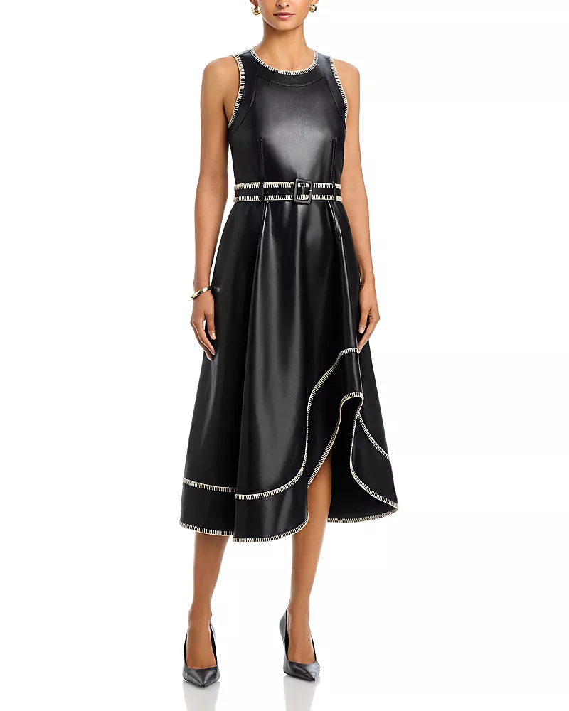 Cinq a Sept Zelda Whipstitched Faux Leather Dress