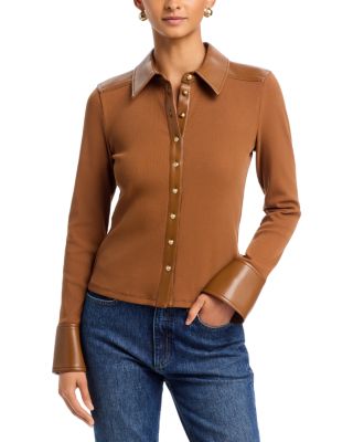 Cinq a Sept Magali Faux Leather Trim Top