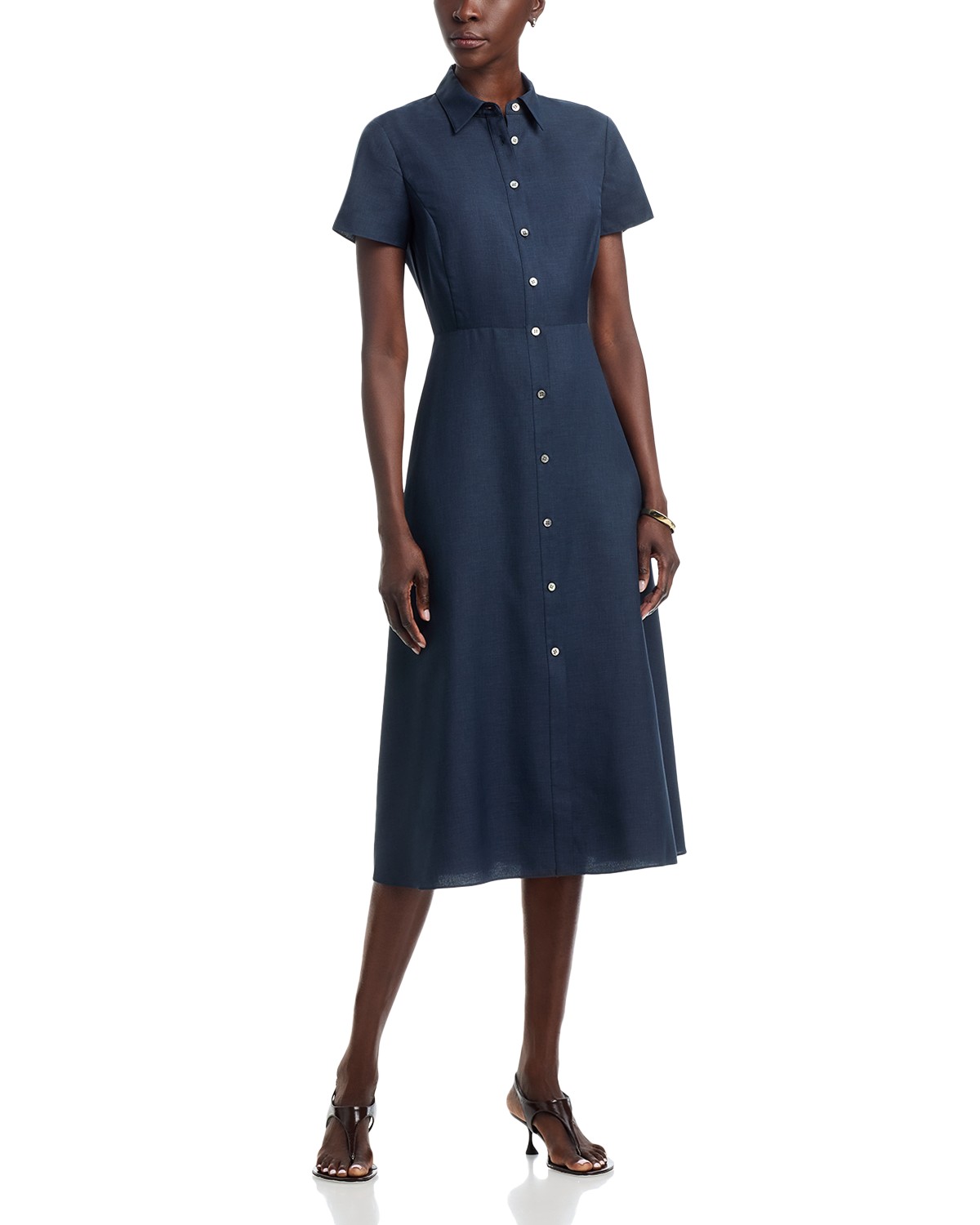 Theory Short Sleeve Button Down Midi Dress