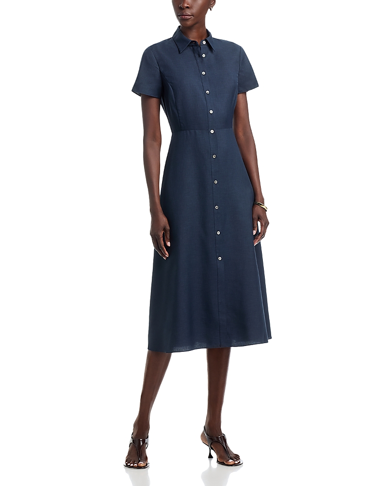 Theory Short Sleeve Button Down Midi Dress