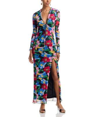 Floral Mesh V Neck Maxi Dress - Exclusive