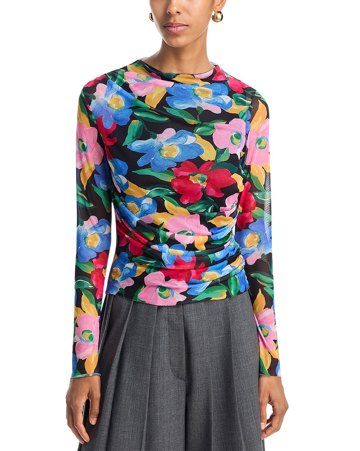 Aqua Floral Mesh Long Sleeve Top - Exclusive