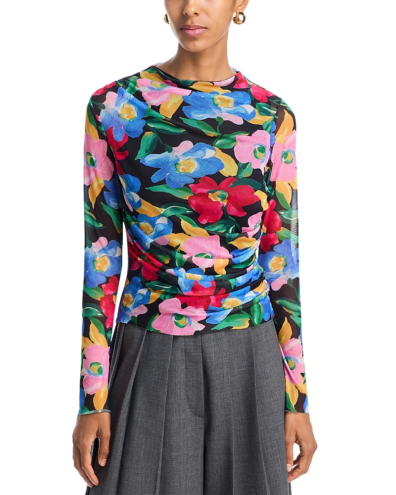 Aqua Floral Mesh Long Sleeve Top - Exclusive