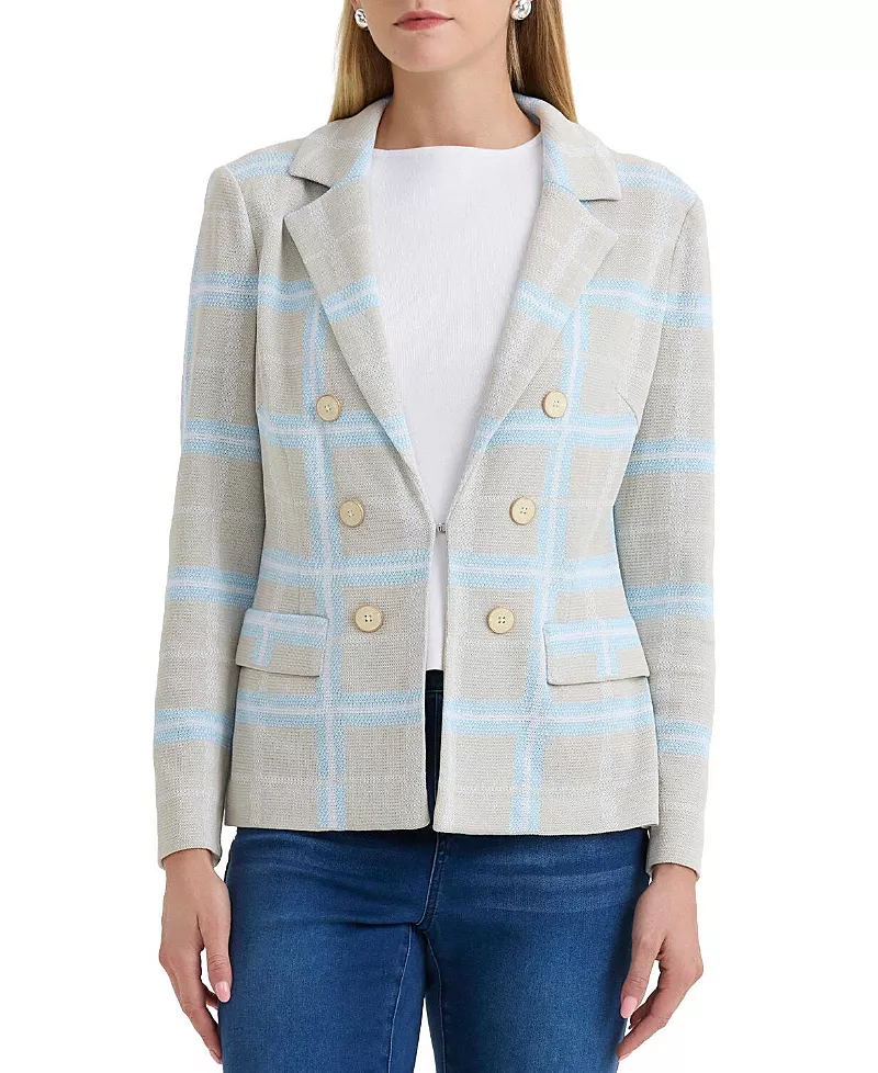 Ming Wang Plaid Knit Blazer
