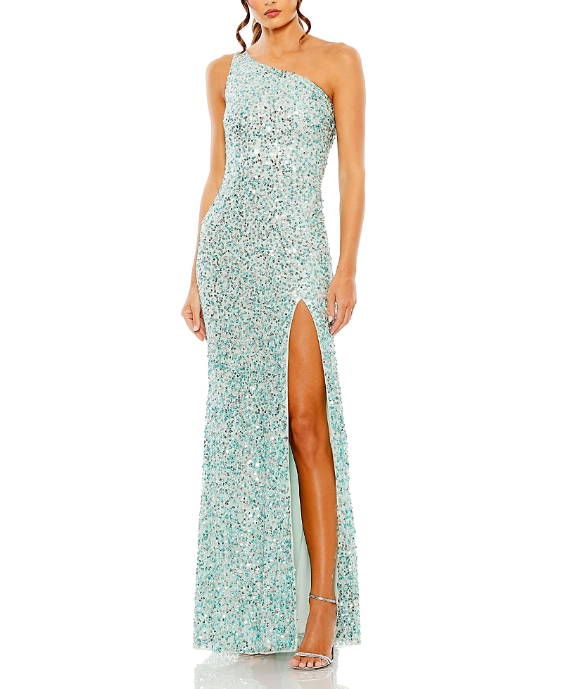 Mac Duggal Sequin One Shoulder Gown with Embellishements