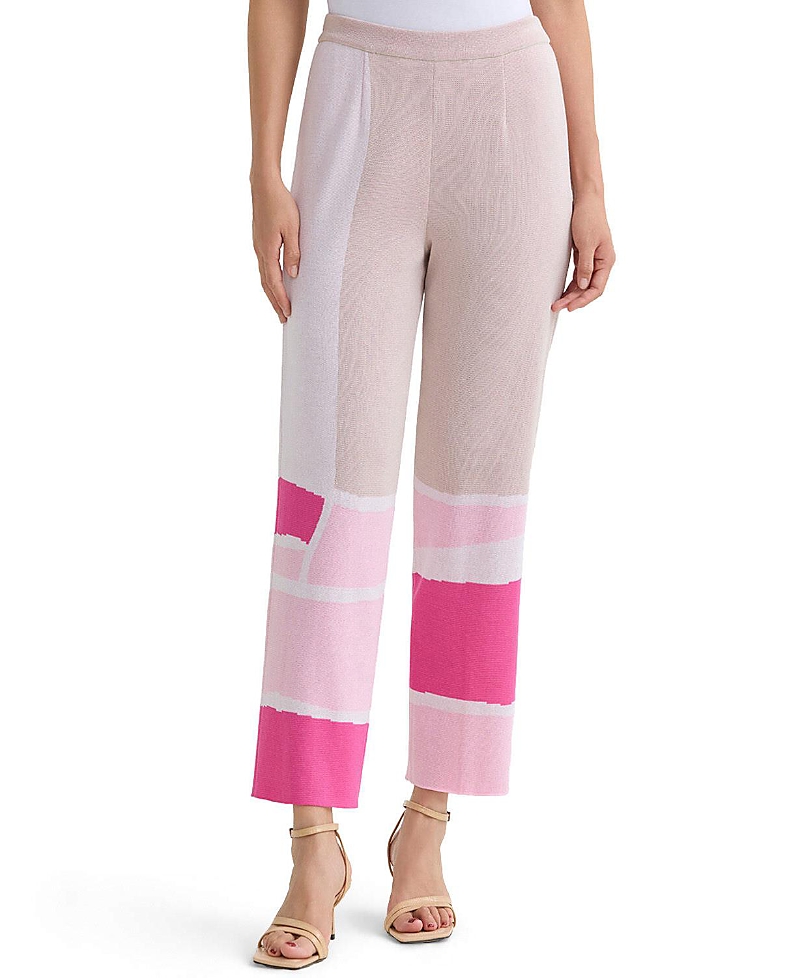 Ming Wang Colorblock Soft Knit Straight Leg Ankle Pants